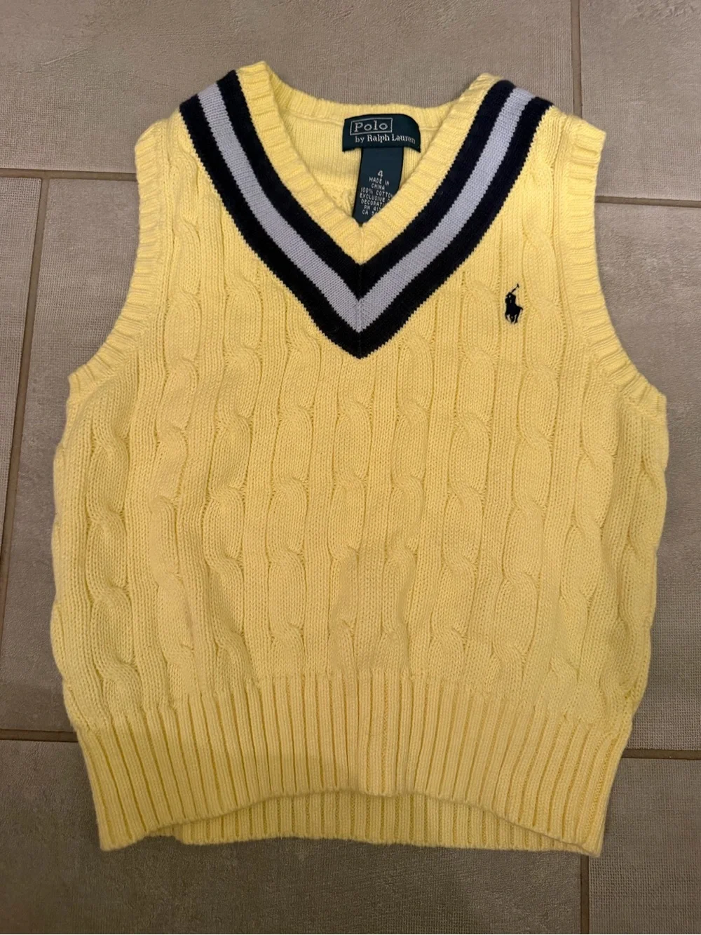 Polo Ralph Lauren yellow sweater vest with navy trim size 4T